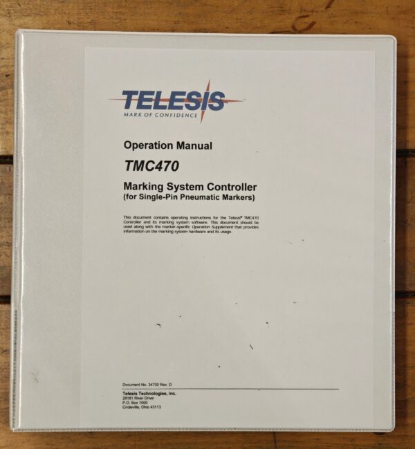 UNUSED TELESIS PINSTAMP CONTROLLER TMC470 .. OPERATION MANUAL .. TMC 470 TMP1700 - Image 3